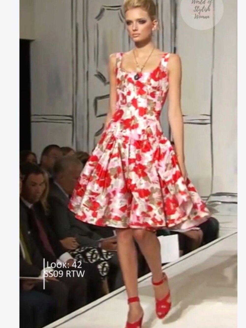 Oscar de la Renta Floral Mini Dress Runway S/S 2009 Red White 2